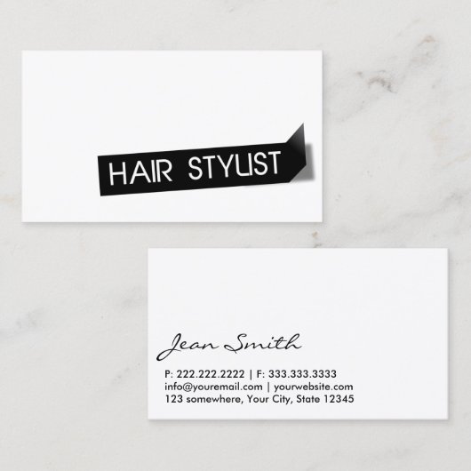 モダンで黒いラベルの美容師 名刺 (正面/裏面)