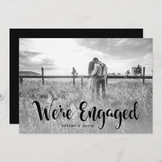 モダンで黒い上敷が付いている婚約パーティ|の写真 招待状 (正面/裏面)