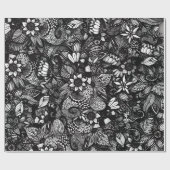 モダンで黒い及び白によって描かれる花のコラージュ ラッピングペーパー (フラット)