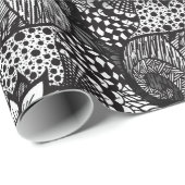 モダンで黒い及び白によって描かれる花のコラージュ ラッピングペーパー (ロールコーナー)