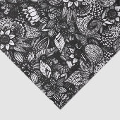 モダンで黒い及び白によって描かれる花のコラージュ 薄葉紙 (詳細)