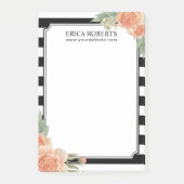 モダンで黒い及び白のストライプのヴィンテージの花柄のサロン ポストイット (正面)