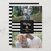 モダンで黒い及び白のストライプの写真のクリスマスカード シーズンカード (正面/裏面)