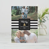 モダンで黒い及び白のストライプの写真のクリスマスカード シーズンカード (スタンド正面)