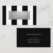 モダンで黒い及び白のストライプ-フェイクな銀 名刺 (正面/裏面)