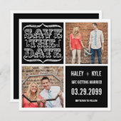 モダンで黒い及び白の保存日付の写真カード 招待状 (正面/裏面)