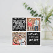 モダンで黒い及び白の保存日付の写真カード 招待状 (スタンド正面)