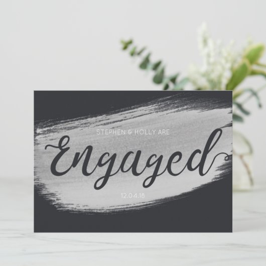 モダンで黒い婚約の発表 案内状 (スタンド正面)