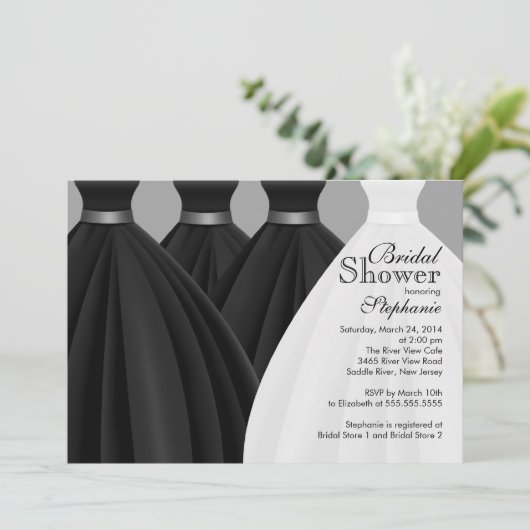 モダンで黒い新婦付添人の花嫁の服のブライダルシャワー 招待状 (スタンド正面)