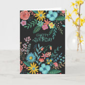 モダンで黒い水彩画の花柄の誕生日 カード (黄色い花)