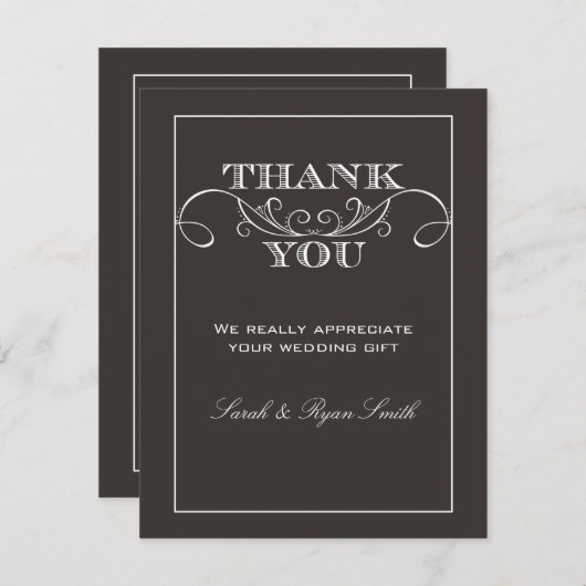 モダンで黒い結婚式のサンキューカード サンキューカード (正面/裏面)