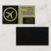 モダンで黒い緑のシンプルな飛行機カード 名刺 (正面/裏面)