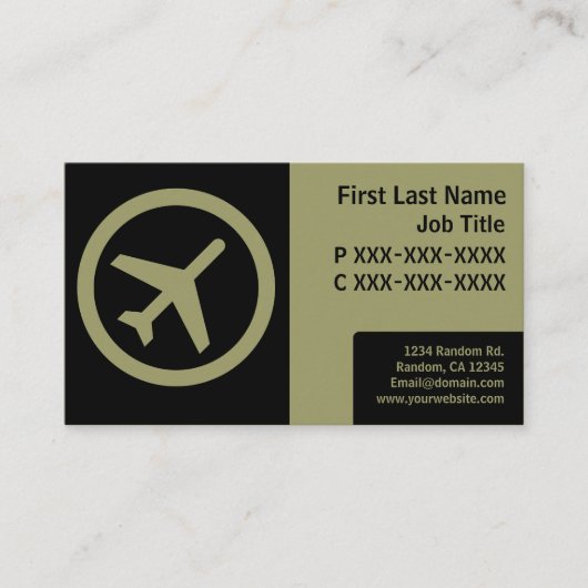 モダンで黒い緑のシンプルな飛行機カード 名刺 (正面)