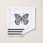 モダンで黒い蝶は及び縞で飾ります バスタオルセット (ウォッシュタオル)