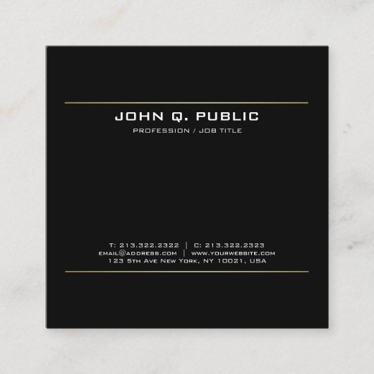 モダンで黒い金ゴールドの創造的なデザインのエレガントなトレンディー スクエア名刺 (正面)