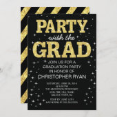 モダンで黒い金ゴールドの卒業のパーティの招待状 招待状 (正面/裏面)