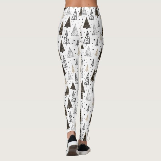 モダンで黒い金ゴールドの手描きの松の木 レギンス (裏面)