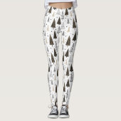 モダンで黒い金ゴールドの手描きの松の木 レギンス (正面)