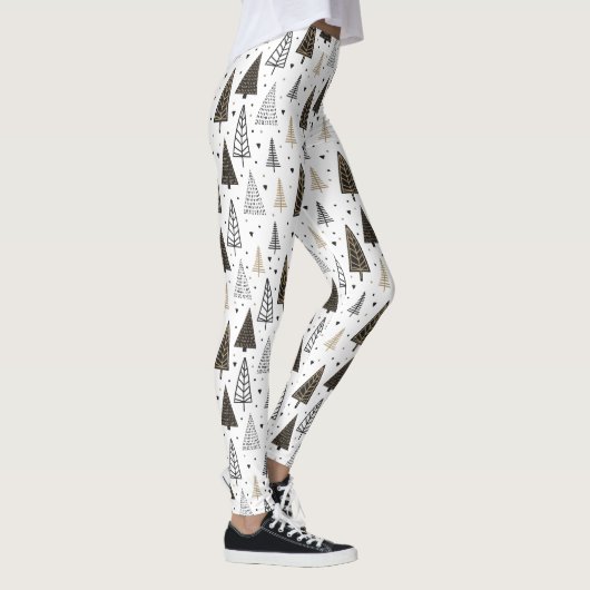 モダンで黒い金ゴールドの手描きの松の木 レギンス (右)