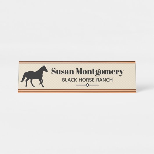 モダンで黒い馬のシルエット デスクネームプレート (正面)