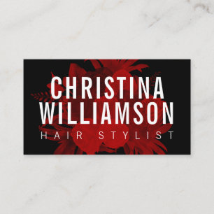 モダンで黒くはっきりしたな文字のえんじ色のヴィンテージの花模様 名刺