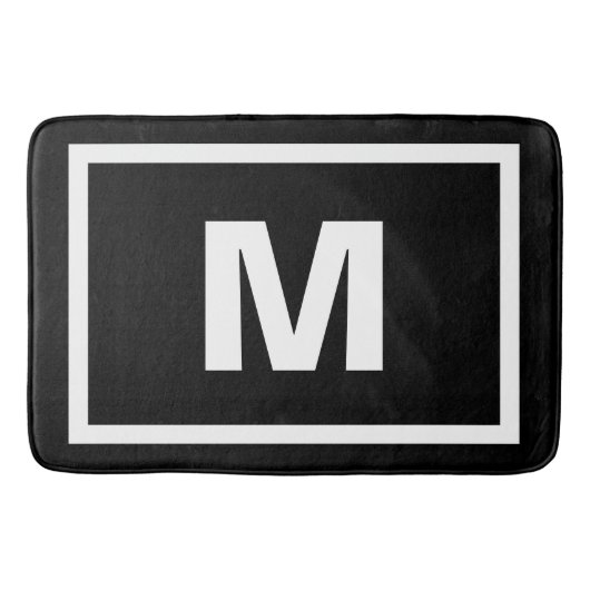 モダンで黒くシンプルで白いフレーム及びモノグラムの手紙 バスマット (正面)