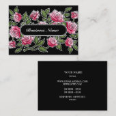 モダンで黒く写実的な正方形の花柄 名刺 (正面/裏面)