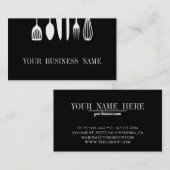 モダンで黒く及び白いスプーンおよびフォークのレストラン 名刺 (正面/裏面)