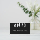 モダンで黒く及び白いスプーンおよびフォークのレストラン 名刺 (スタンド正面)
