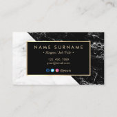 モダンで黒く及び白い大理石の金ゴールドの名刺 名刺 (裏面)