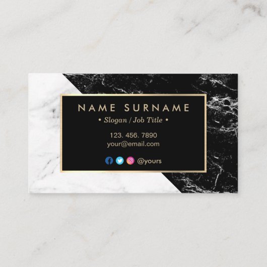 モダンで黒く及び白い大理石の金ゴールドの名刺 名刺 (裏面)
