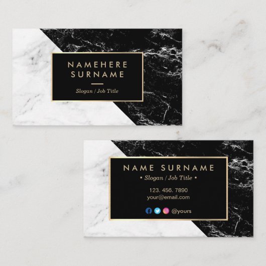 モダンで黒く及び白い大理石の金ゴールドの名刺 名刺 (正面/裏面)