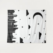 モダンで黒く及び白い都市景観の夜空 タペストリー (正面(横))