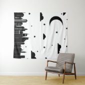 モダンで黒く及び白い都市景観の夜空 タペストリー (インサイチュ(横))