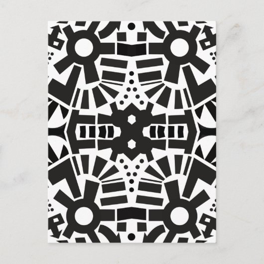 モダンで黒く及び白く幾何学的なパターン ポストカード (正面)