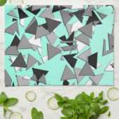 モダンで黒く、灰色、および白いGeoの三角形のティール(緑がかった色) キッチンタオル (折り畳み)