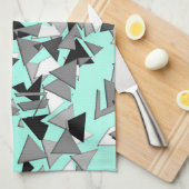 モダンで黒く、灰色、および白いGeoの三角形のティール(緑がかった色) キッチンタオル (四つ折り)