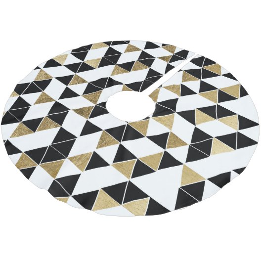 モダンで黒く、白く、およびフェイクな金ゴールドの三角形 ブラッシュドポリエステルツリースカート (アングル)