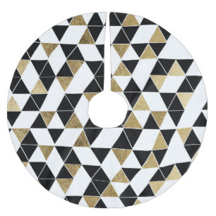 モダンで黒く、白く、およびフェイクな金ゴールドの三角形 ブラッシュドポリエステルツリースカート