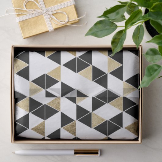 モダンで黒く、白く、およびフェイクな金ゴールドの三角形 薄葉紙 (ギフト)