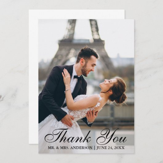 モダンで、エレガントな結婚式の写真のサンキューカード サンキューカード (正面/裏面)