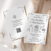 モダンで whimsicalな手描きQRコードのウェディング 招待状