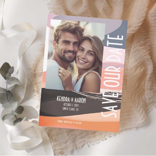 モダンとはっきりしたEdgy Wedding日付を保存 招待状