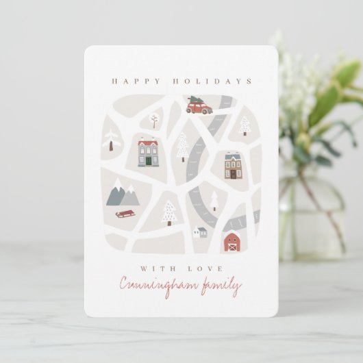 モダンとエレガントシンプル冬の村のシーン シーズンカード (スタンド正面)