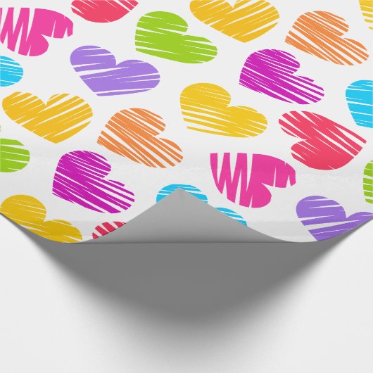 モダンとガーリー鮮やかハート ラッピングペーパー (角)