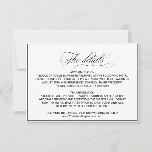 モダンとシンプルの結婚詳細挿入カード 招待状 (正面)