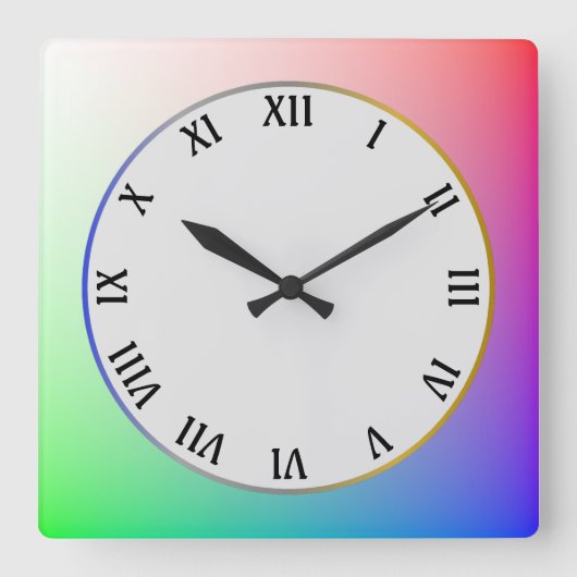 モダンとシンプルエレガントパステルカラフルレインボー スクエア壁時計 (正面)