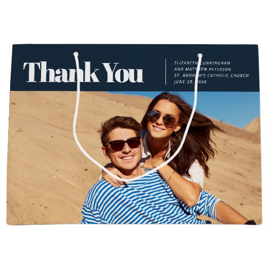 モダンとシンプル写真結婚の感謝 ラージペーパーバッグ (正面)