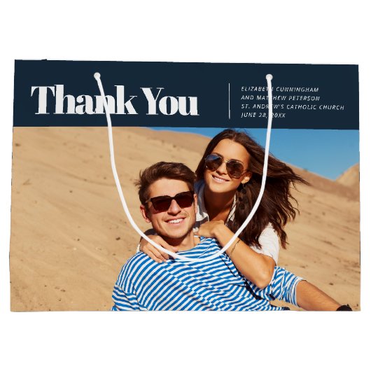 モダンとシンプル写真結婚の感謝 ラージペーパーバッグ (裏面)