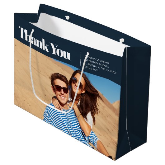 モダンとシンプル写真結婚の感謝 ラージペーパーバッグ (正面アングル)